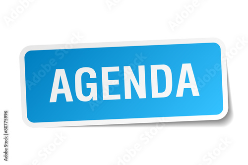 agenda blue square sticker isolated on white