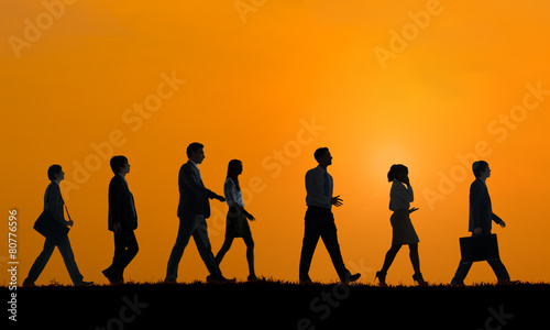 Business People Commuter Walking Outdoors Hill Travel Concept