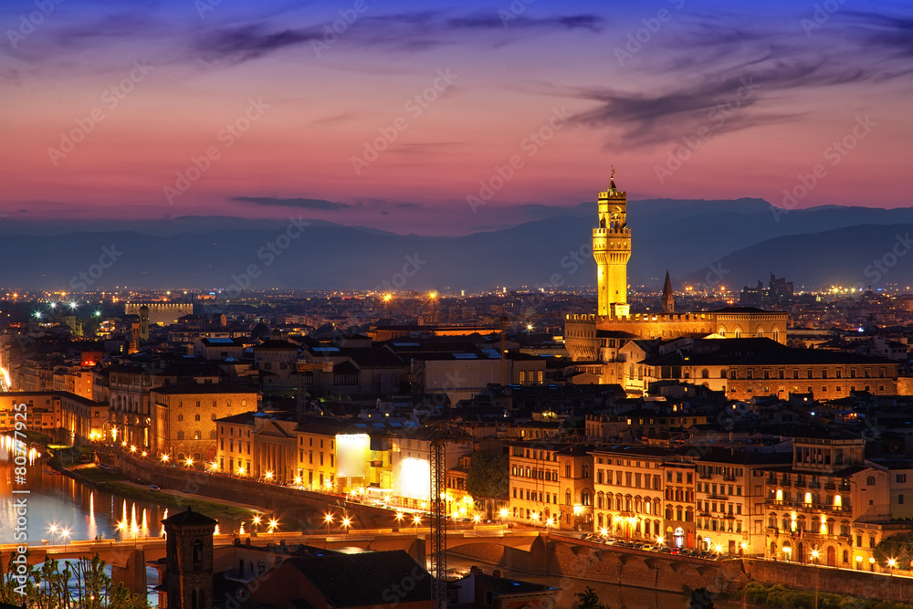  view of Palazzo Vecchio in evening illumination, Florence
