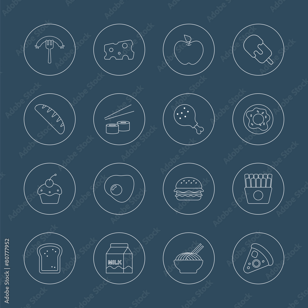 Fototapeta premium food line icon set