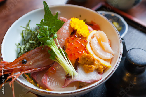 Japan food sashimi on the rice