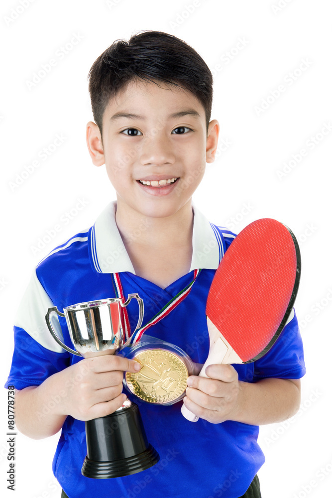 Portrait of Happy asian boy play table tennis Portrait of Happy asian boy play table tennis