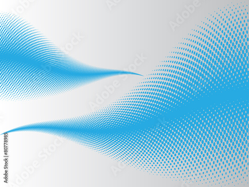 Two blue waves with halftone effect on silver background