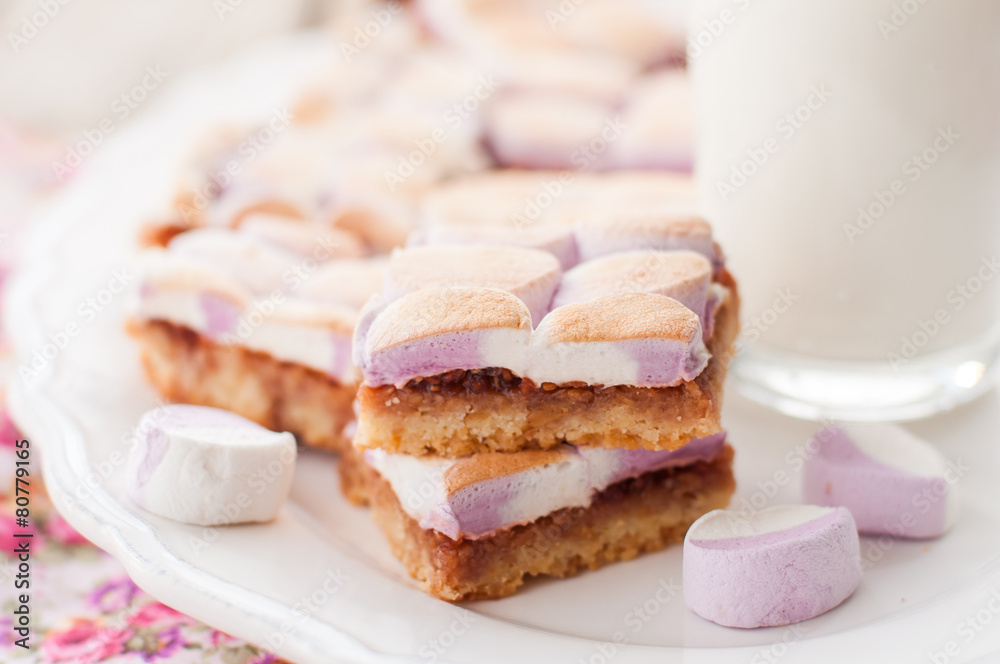 Marshmallow Jam Slices with a Glass of Milk Marshmallow Jam Slices with a Glass of Milk