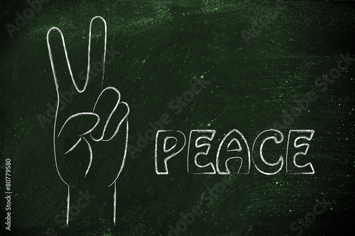 Foto world peace and happiness, hands making peace sign