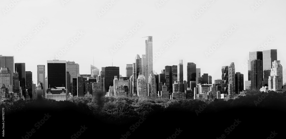Panorama of New York skyline in black and white