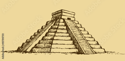 Vector illustration with Mayan pyramids in Mexico