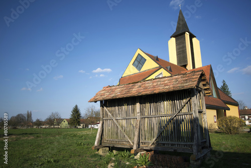 old corn warehouse and church photo