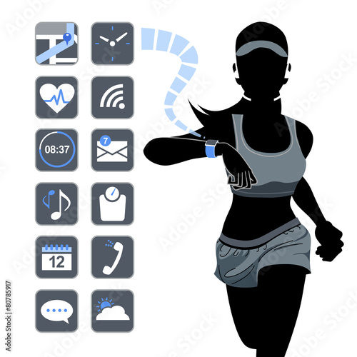 テクノロジー スマート ウォッチ コンセプト Smart device concept - fitness woman