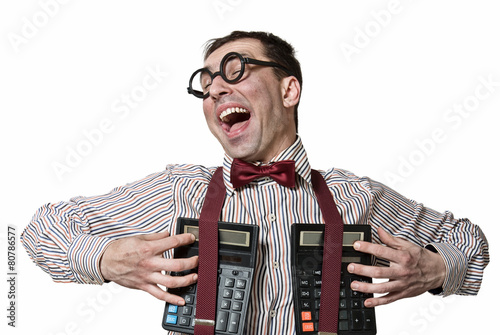 Humorous portrait of a happy accountant