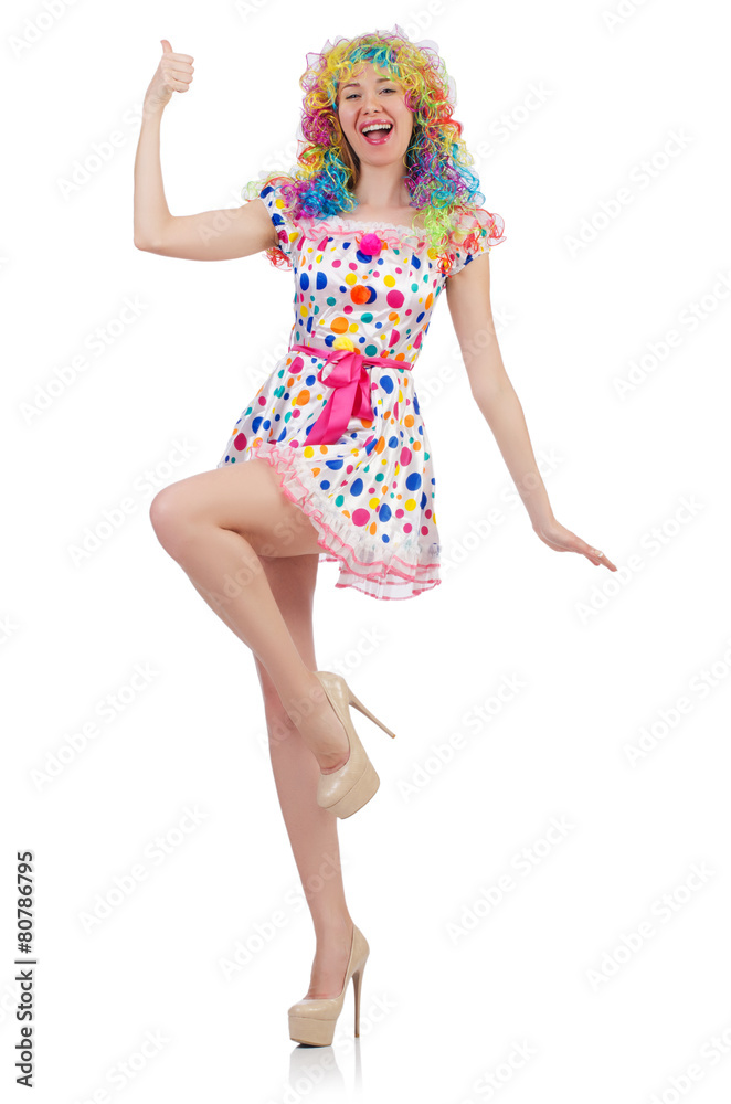 Woman in polka-dot dress isolated on white Woman in polka-dot dress isolated on white