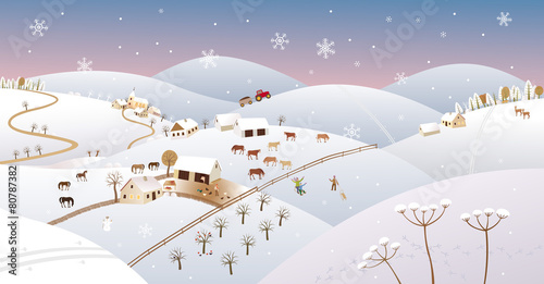 Winter farmer landscape