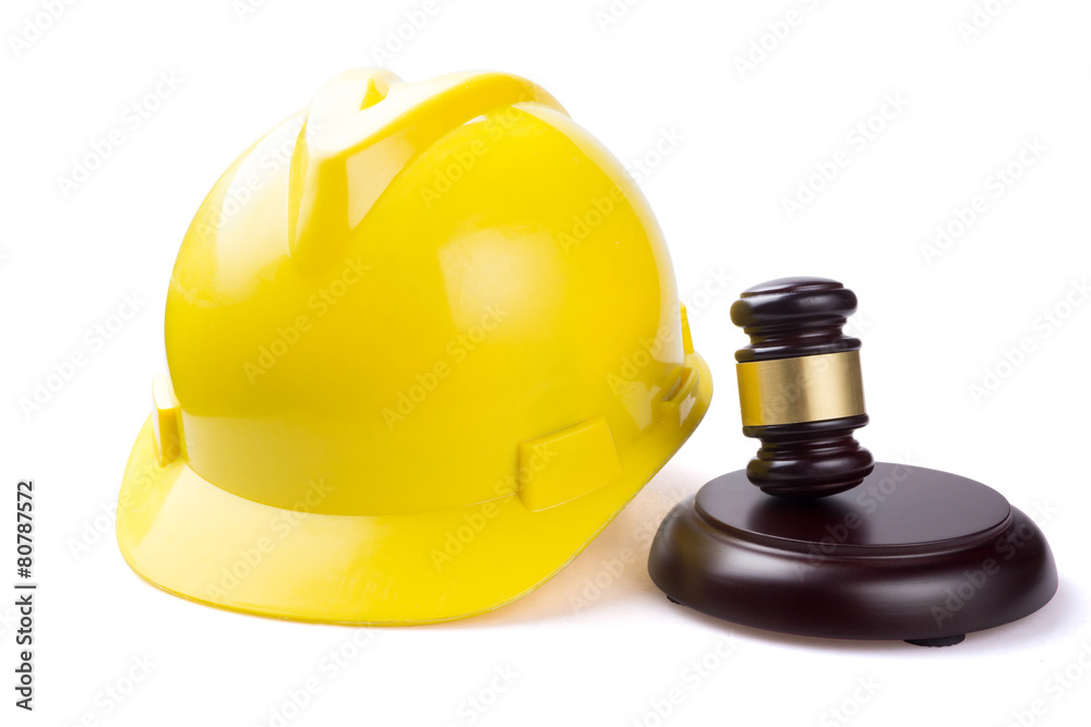 Fototapeta premium judge hammer and worker helmet