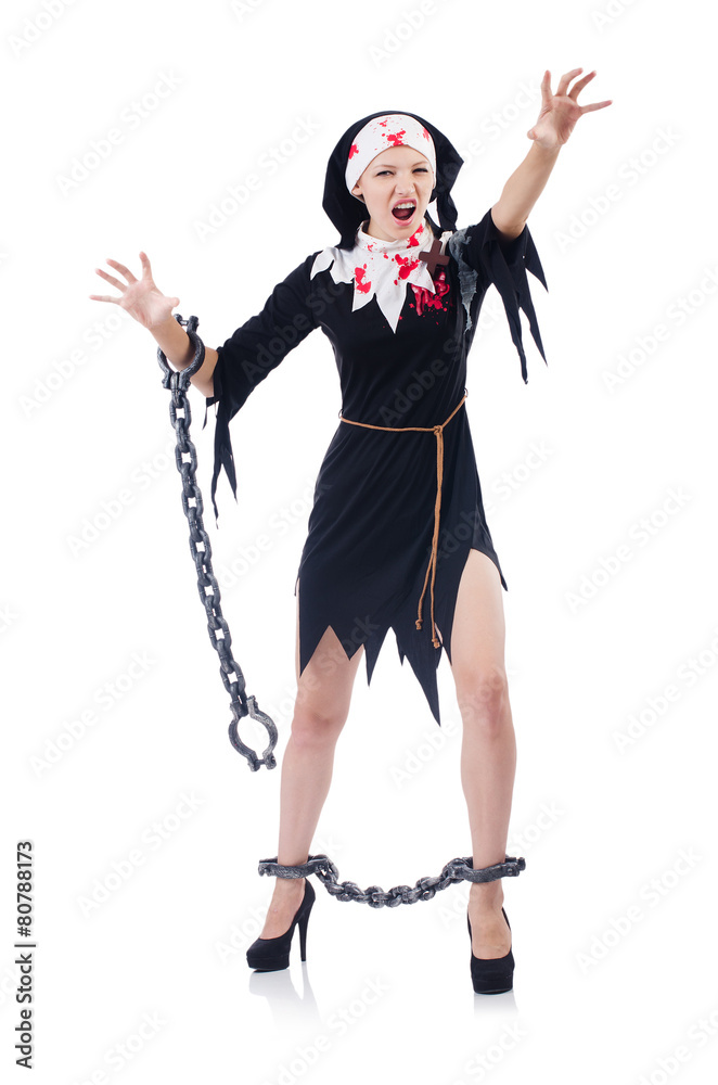 Nun for halloween party isolated on white Nun for halloween party isolated on white