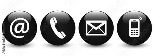 Set of black glossy ball icons – Contact Us