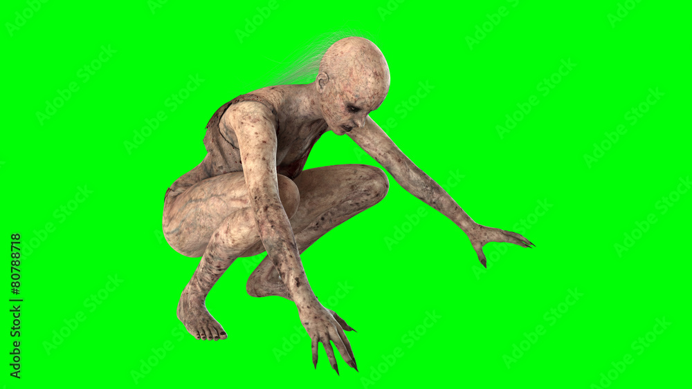 Fototapeta premium Walking dead zombie woman isolated on green screen