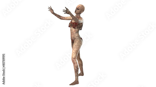 
Walking dead zombie woman isolated on white background