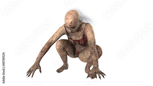 Walking dead zombie woman isolated on white background