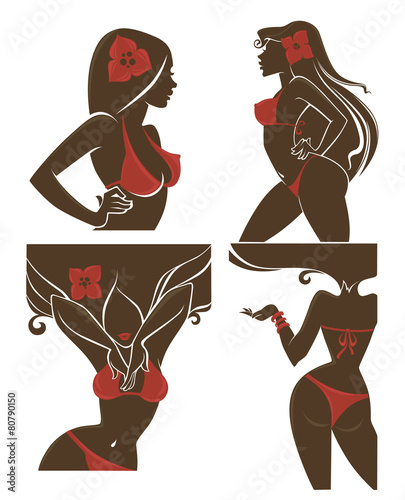 vector girls in red swimsuit