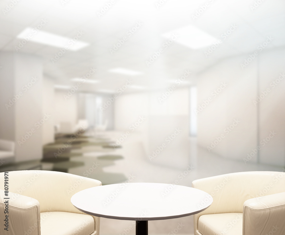 Fototapeta premium Table Top And Blur Office Background