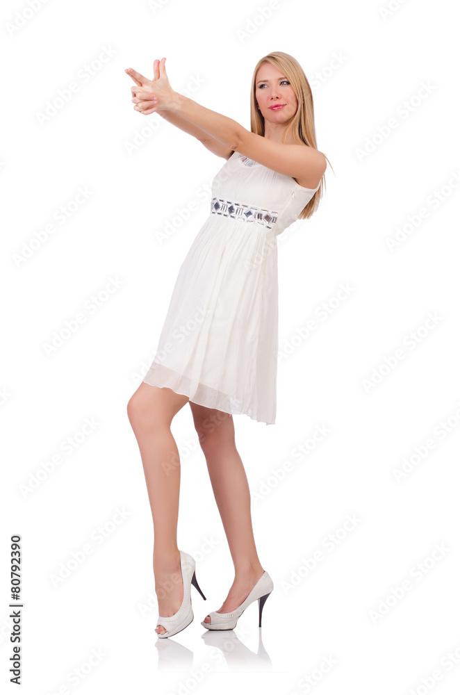 Beautiful woman in white dress isolated on white Beautiful woman in white dress isolated on white