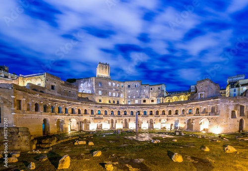 Roman ruines during evening hours in Rome Italy