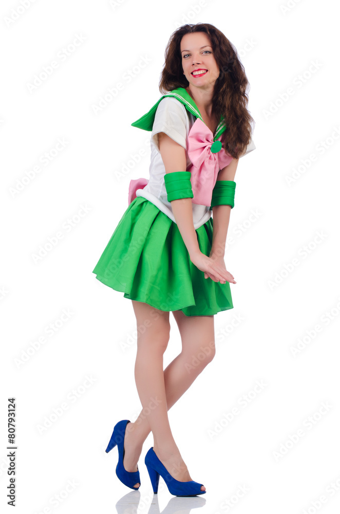 Female model in cosplay costume isolated on white Female model in cosplay costume isolated on white