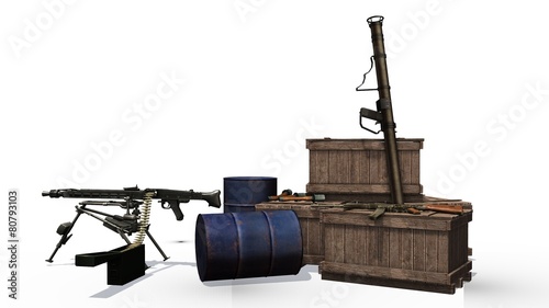 Photos weapons arsenal boxes, machine gun hand grenade