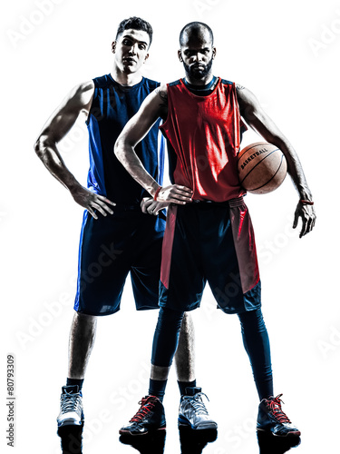 caucasian and african basketball players man silhouette © snaptitude