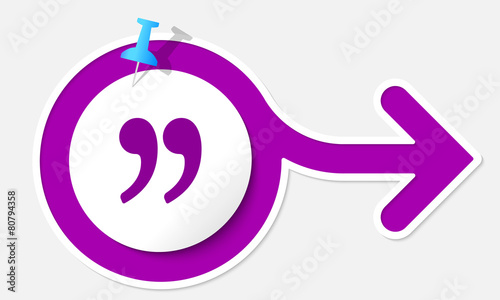 Purple arrow with white frame and quotation mark