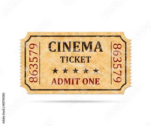 Retro cinema ticket on white background, vector illustration