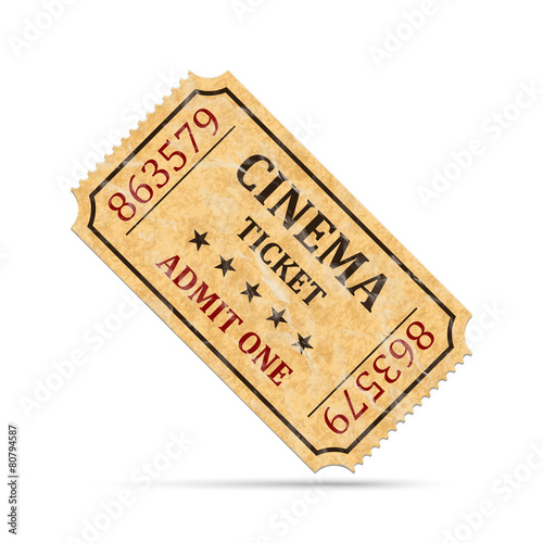 Retro cinema ticket on white background