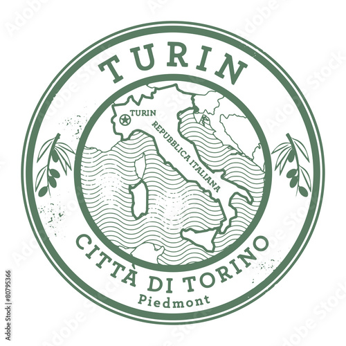 Grunge rubber stamp with words Turin, Italy inside