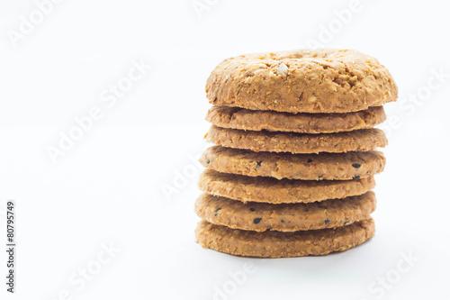 cereal cookies closeup on white background.