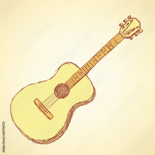 Sketch guitar musical instrument in vintage style
