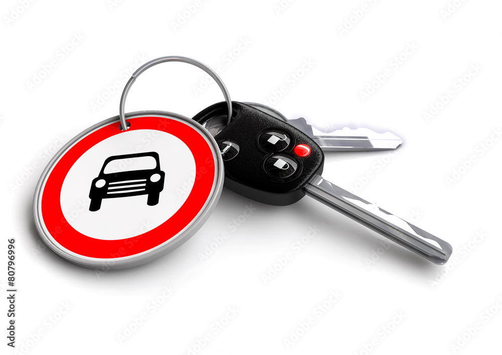 Car keys with vehicle road sign keyring