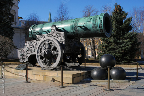 Tsar Cannon (King Cannon) in Moscow Kremlin in winter.