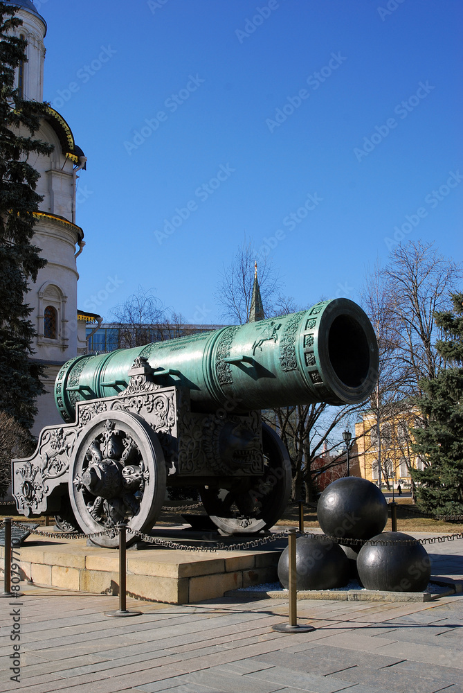 Tsar Cannon (King Cannon) in Moscow Kremlin in winter.