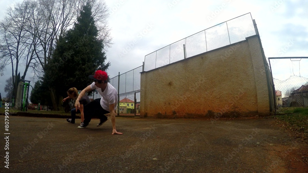 Young people dancing breakdance on the street Young people dancing breakdance on the street