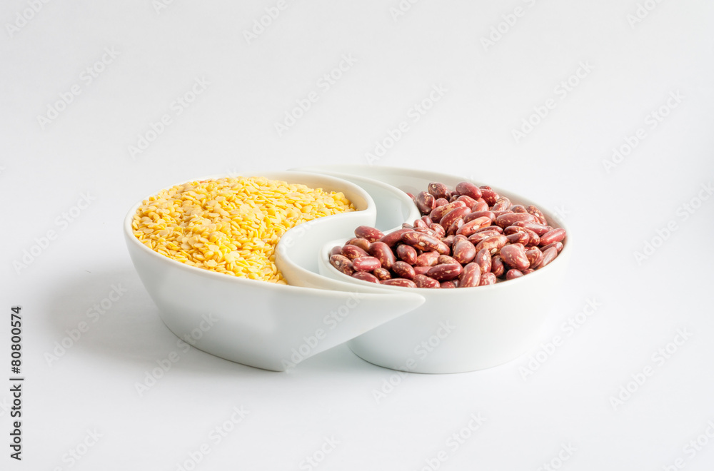 red and yellow beans in ceramics bowl red and yellow beans in ceramics bowl