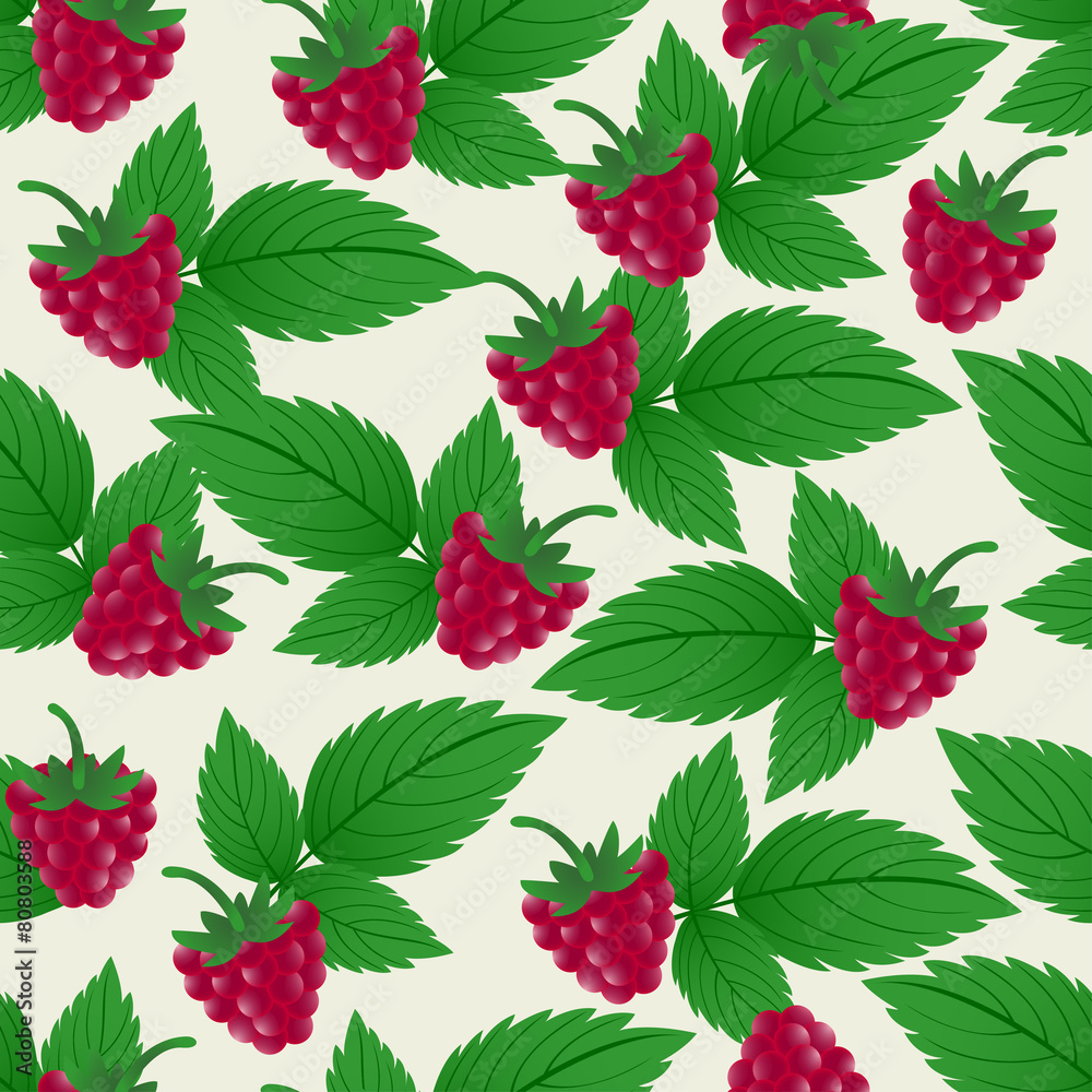 Seamless floral pattern with raspberries Seamless floral pattern with raspberries