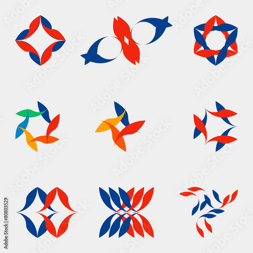 A set of nine logos