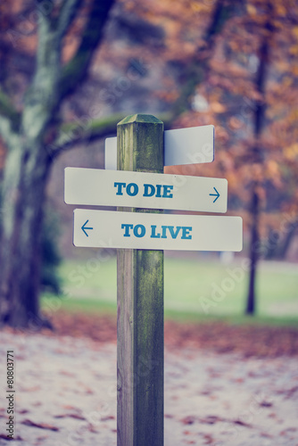 Direction Sign for To Die and To Live Concept