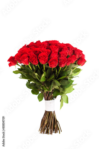 Big bouquet of red roses isolated on white background