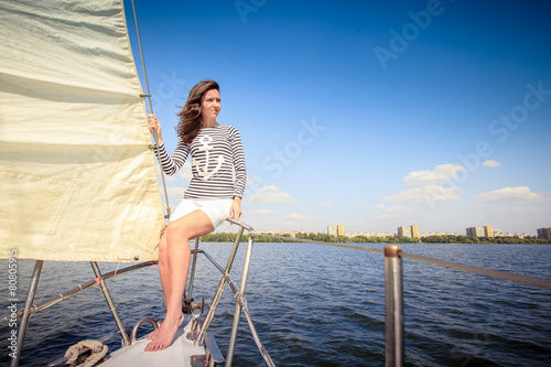 woman yacht, river, sail