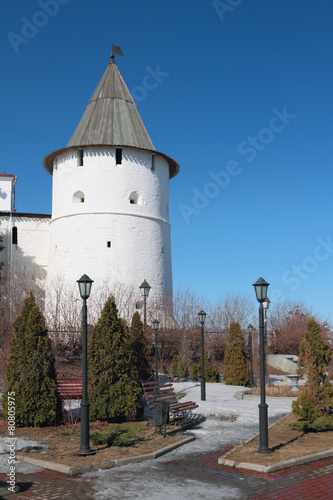 Southeast round tower of Kazan Kremlin. Tatarstan, Russia