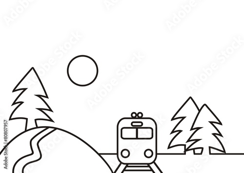 landscape and train, template, landscape, vector illustration photo