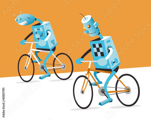 Two robots on a bike