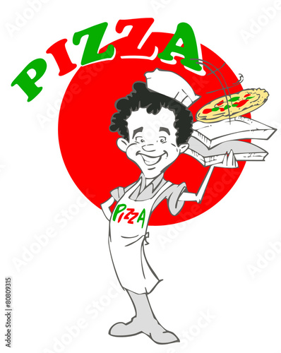 chef with pizza, clipart for pizzeria