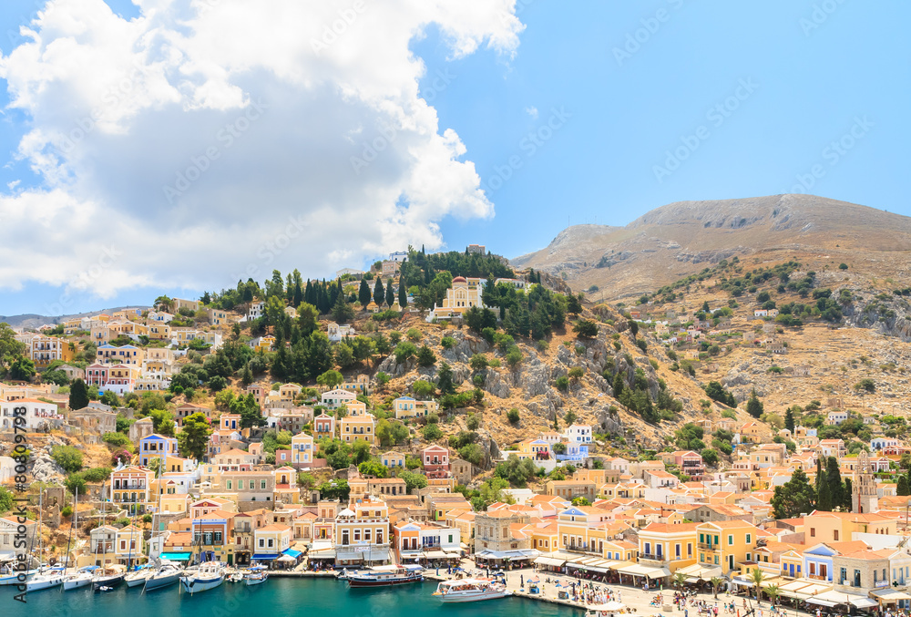 The capital of the island of Symi - Ano Symi. Greece